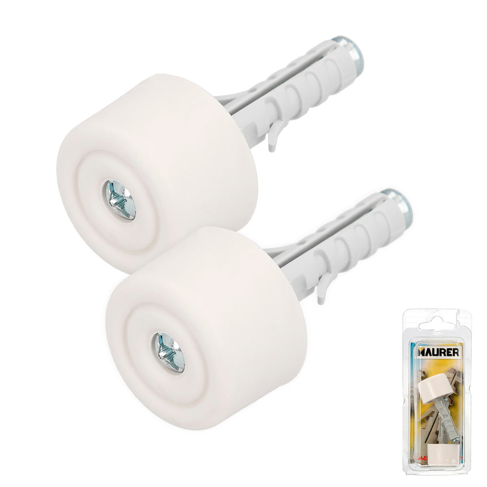 Door stop with white nylon wall plug blister 2 pieces