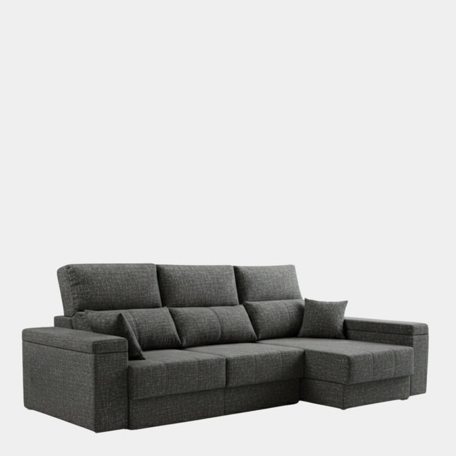 Sofá chaiselongue gris 3 plazas con asientos extensibles