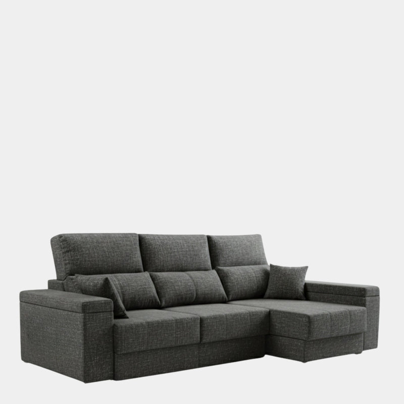 Sofá chaiselongue gris 3 plazas con asientos extensibles