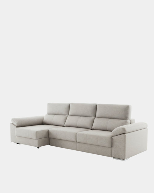 Sofá chaise longue de 3 lugares com estofo em tecido | prata