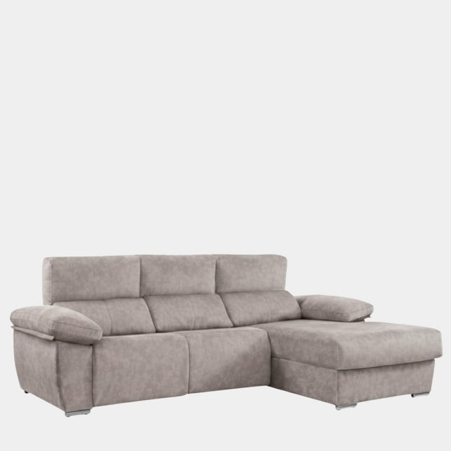 Sofá chaiselongue gris visón | microfibra aterciopelada