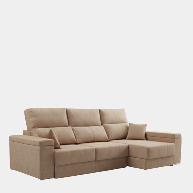 Sofá chaiselongue tapizado aterciopelado arena | salón