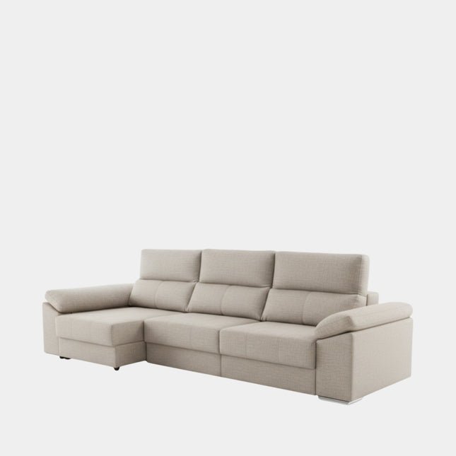 Sofá chaiselongue crudo con asientos deslizantes | Solaro