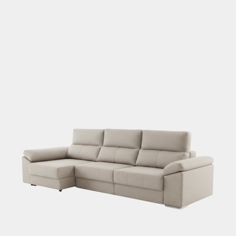 Sofá chaiselongue crudo con asientos deslizantes | Solaro