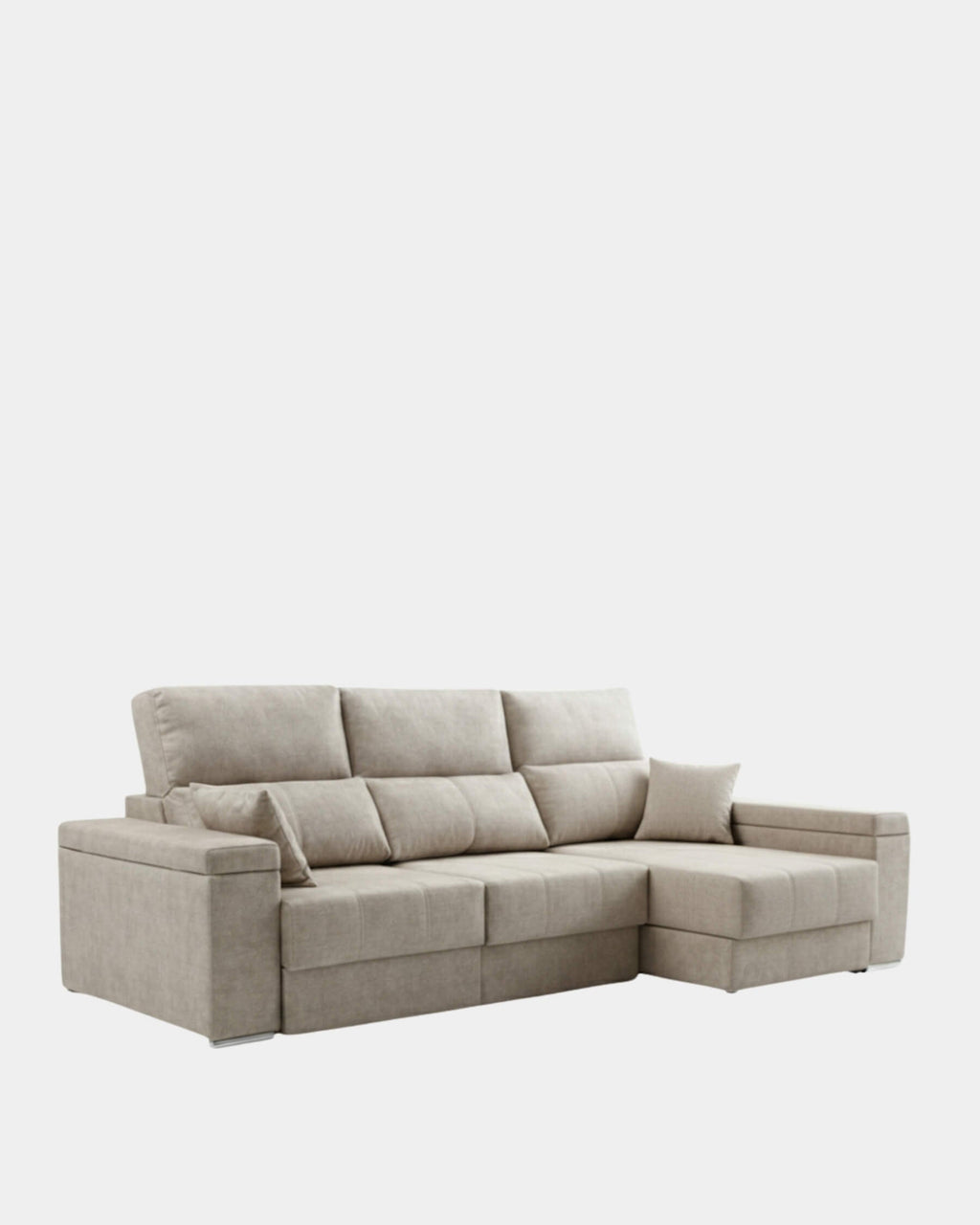 Sofá chaiselongue plata con apertura de arrastre extensible