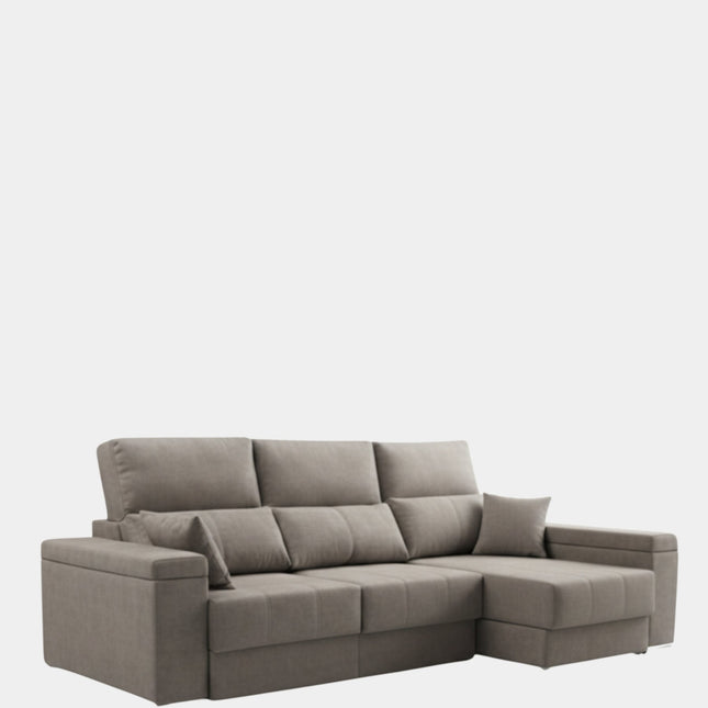 Sofá chaiselongue gris suave y cómodo para salón moderno