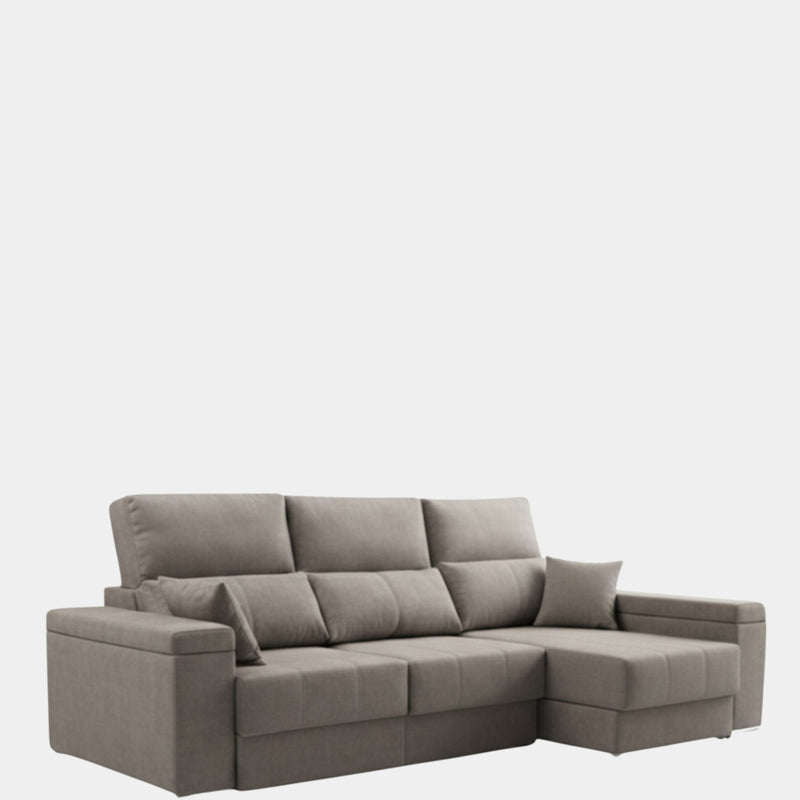 Sofá chaiselongue gris suave y cómodo para salón moderno