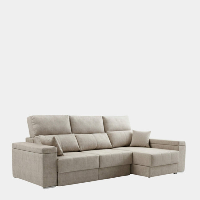 Sofá chaiselongue plata con apertura de arrastre extensible