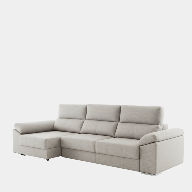 Sofá chaiselongue 3 plazas con tapizado textil | plata