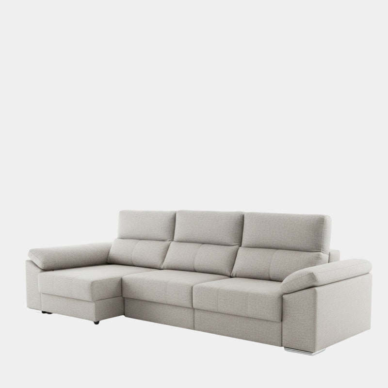 Sofá chaiselongue 3 plazas con tapizado textil | plata