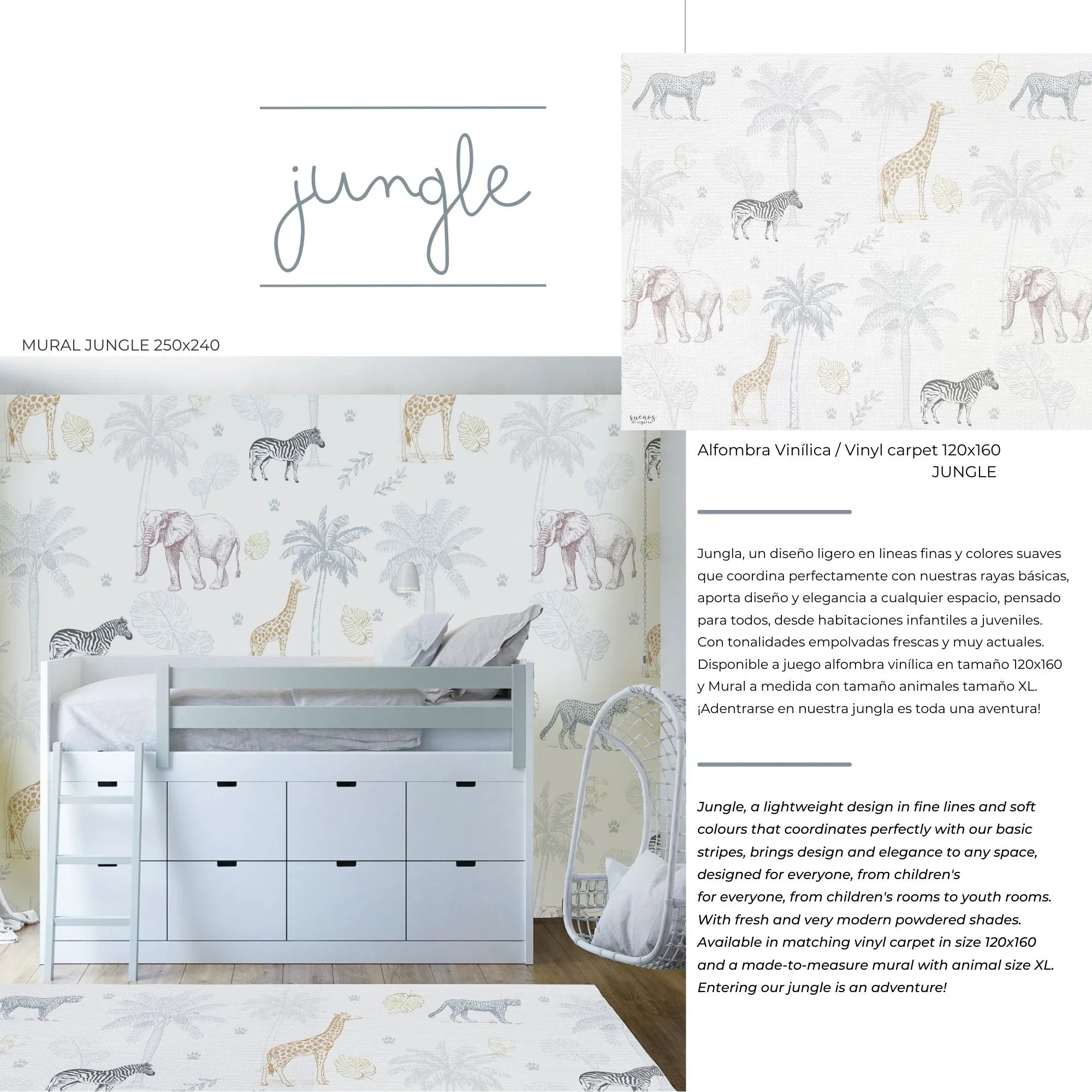 Alfombra vinílica infantil 120x160 cm | Diseño jungle