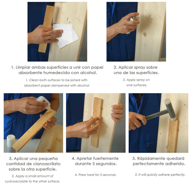 Pegamento cianoacrilato (50 gr.) con acelerante (200ml) especial materiales porosos, multiusos, plásticos, maderas, porcelana
