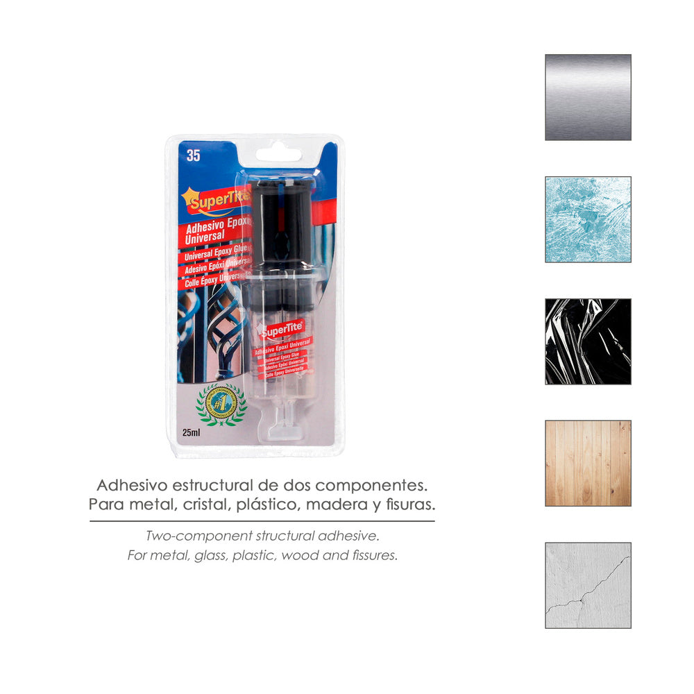 Pegamento epoxi 2 componentes (25 ml.) Pegamento metal, cristal, espejos, plásticos, mármol, embarcaciones, madera, piel, etc