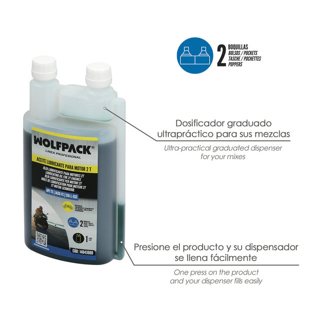 Aceite lubricante 2 tiempos 1 litro (2 boquillas)
