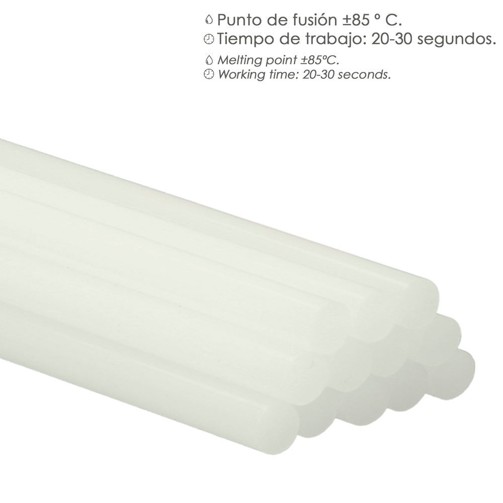 Barras de pegamento caliente ø 7,2 mm blíster 12 unidades. Barras silicona, pegamento pistola termofusible, silicona pistola