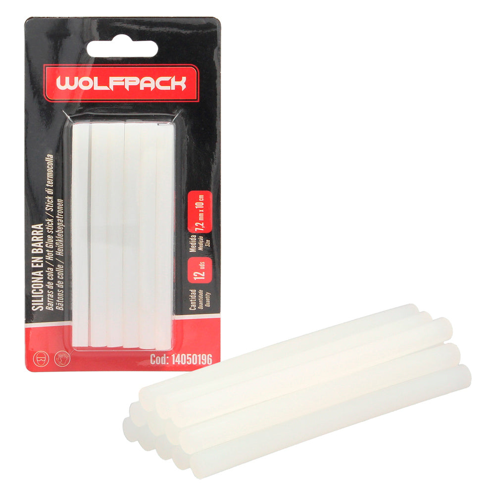Barras de pegamento caliente ø 7,2 mm blíster 12 unidades. Barras silicona, pegamento pistola termofusible, silicona pistola