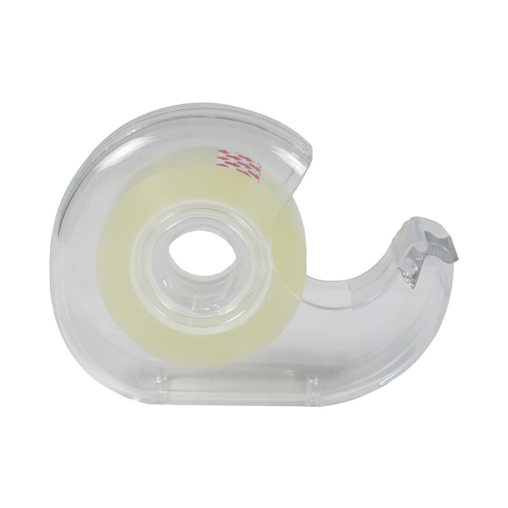 Clear adhesive tape 18 mm x 33 m with dispenser.