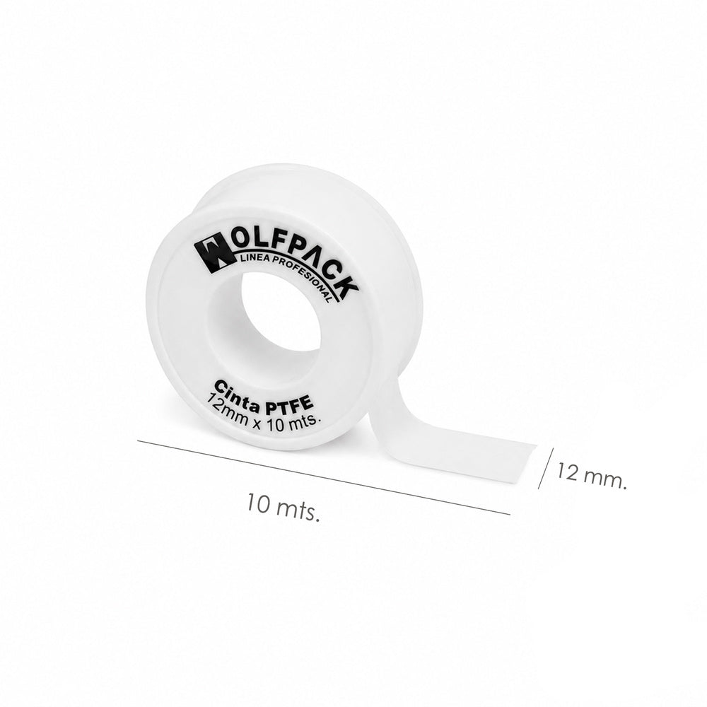 Cinta ptfe wolfpack  12 mm x 10 m. (paquete 10 rollos)