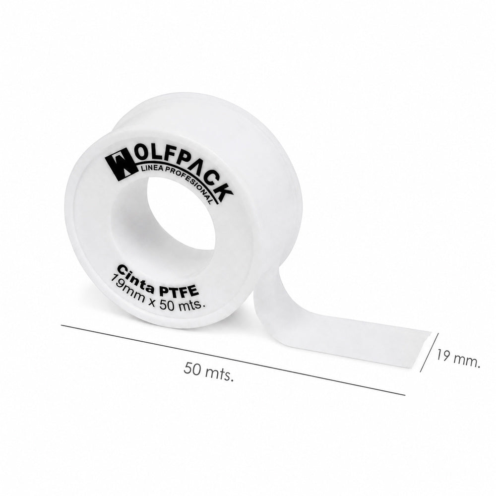 Cinta ptfe wolfpack 19 mm x 50 m. Grueso. (paquete de 5 rollos)
