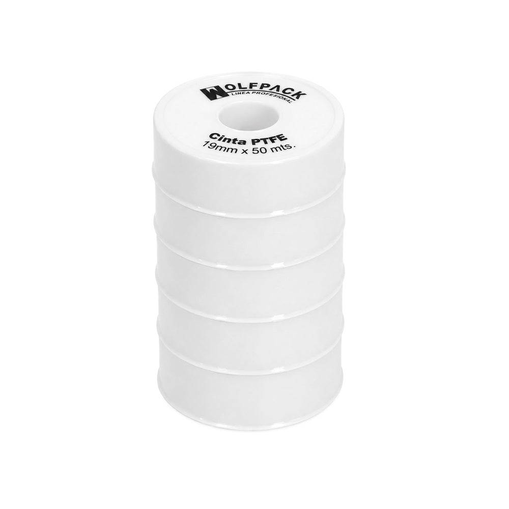 Cinta ptfe wolfpack 19 mm x 50 m. Grueso. (paquete de 5 rollos)