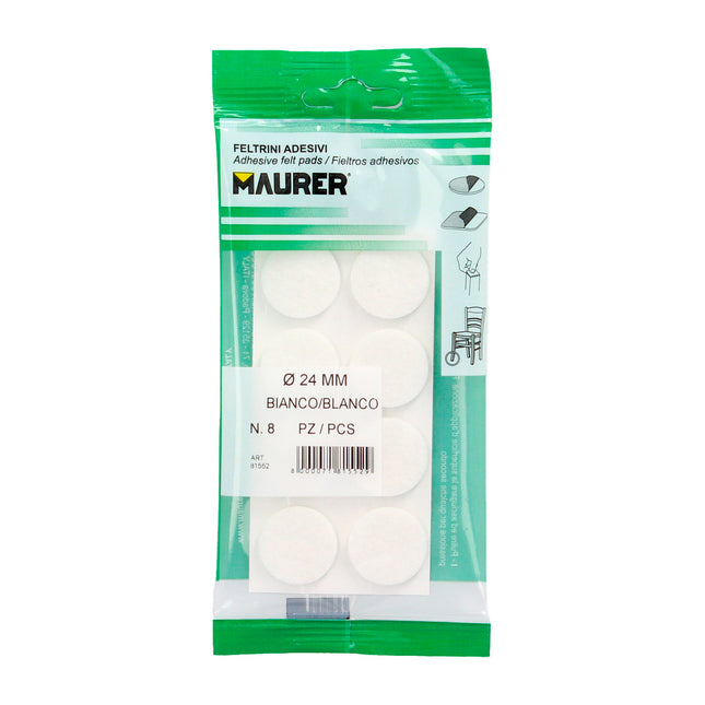 Fieltro Adhesivo Ø 24 mm. (Blister 8 Piezas) Blanco