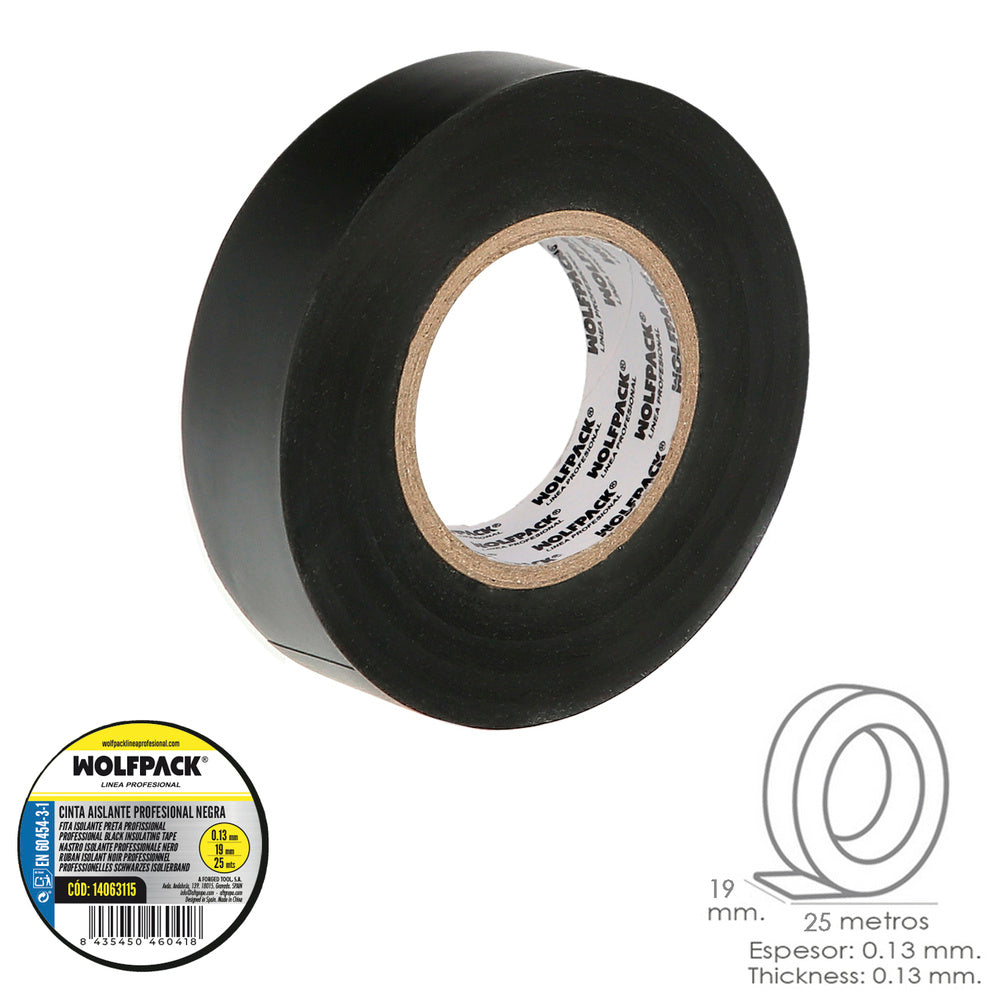 Fita isoladora profissional preta espessura 0,13 mm largura 19 mm rolo 25 metros fita eletricista, fita isoladora cabos