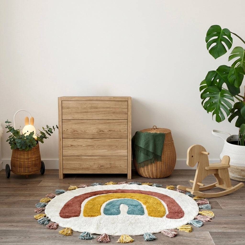 Alfombra infantil rainbow de algodón lavable a máquina 110 cm