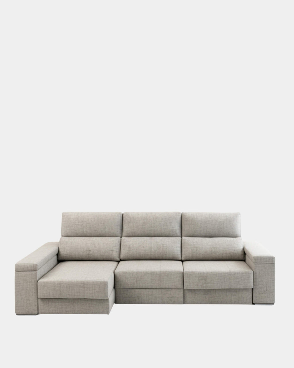 Sofá chaiselongue plata con apertura de arrastre extensible