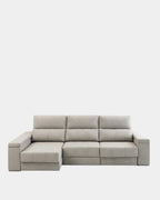 Sofá chaiselongue plata con apertura de arrastre extensible