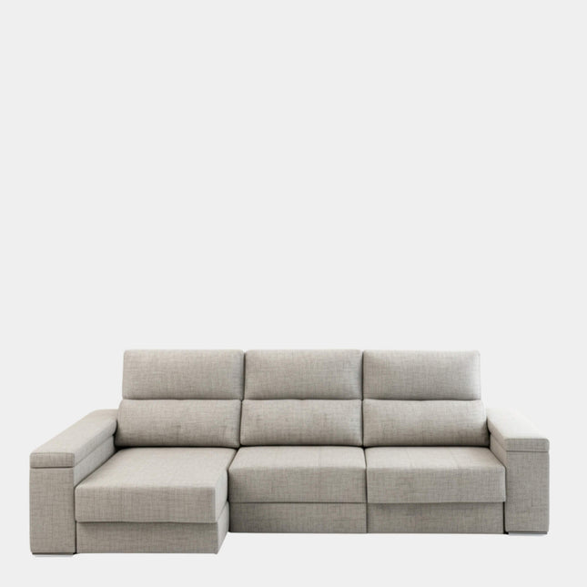 Sofá chaiselongue plata con apertura de arrastre extensible