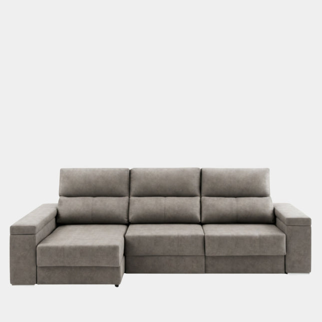 Sofá chaiselongue gris suave y cómodo para salón moderno
