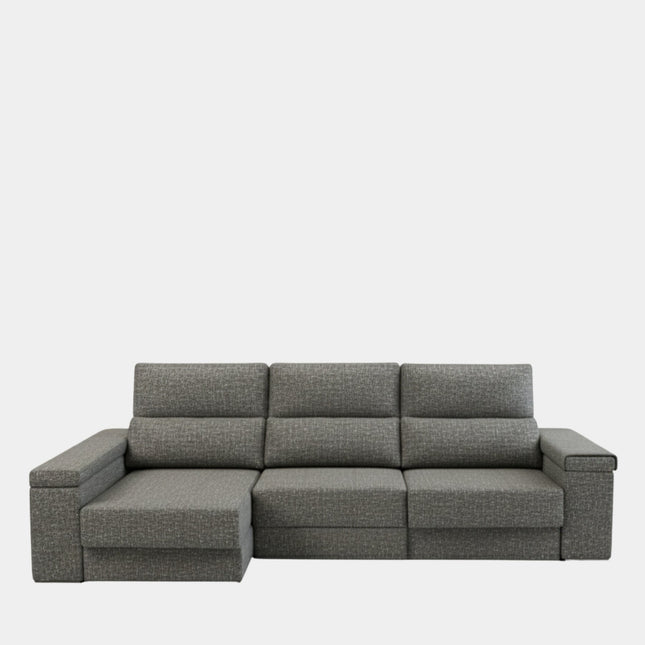 Sofá chaiselongue gris 3 plazas con asientos extensibles