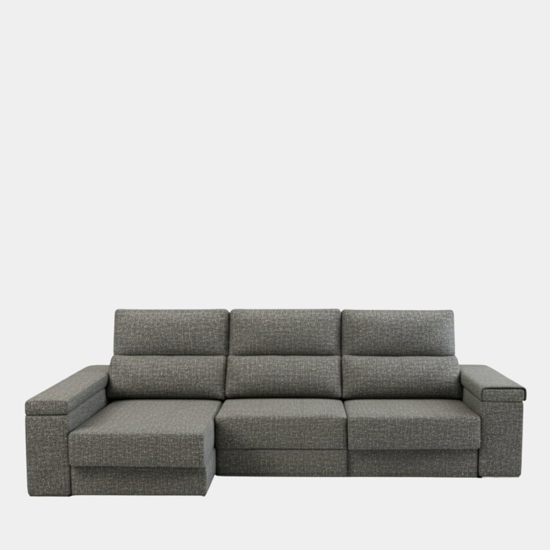 Sofá chaiselongue gris 3 plazas con asientos extensibles