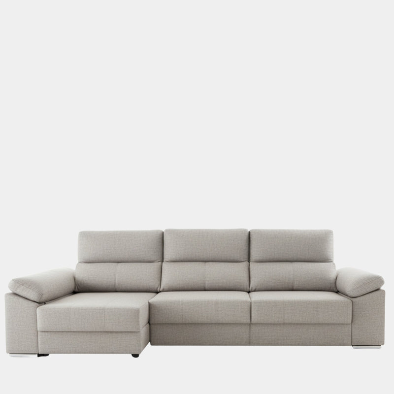 Sofá chaiselongue 3 plazas con tapizado textil | plata