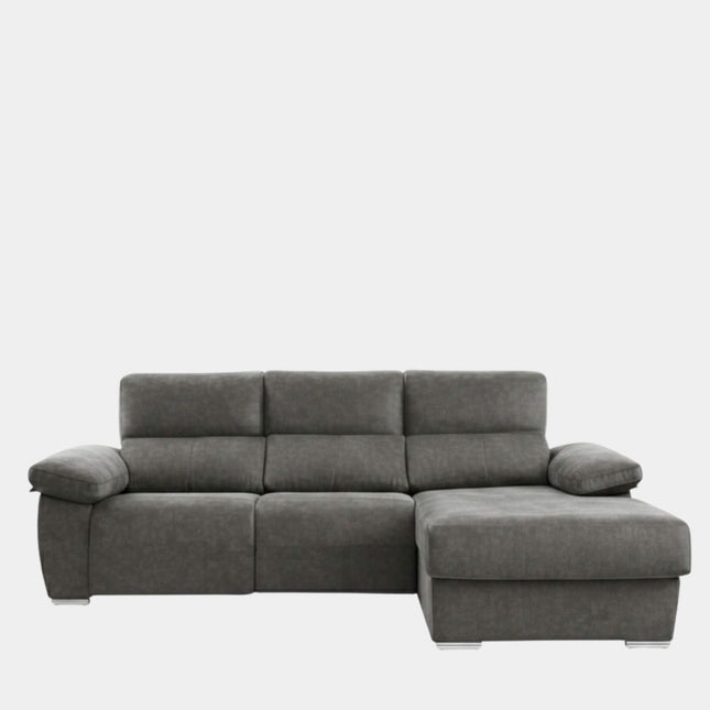 Sofá chaiselongue gris con 3 plazas y asientos relax