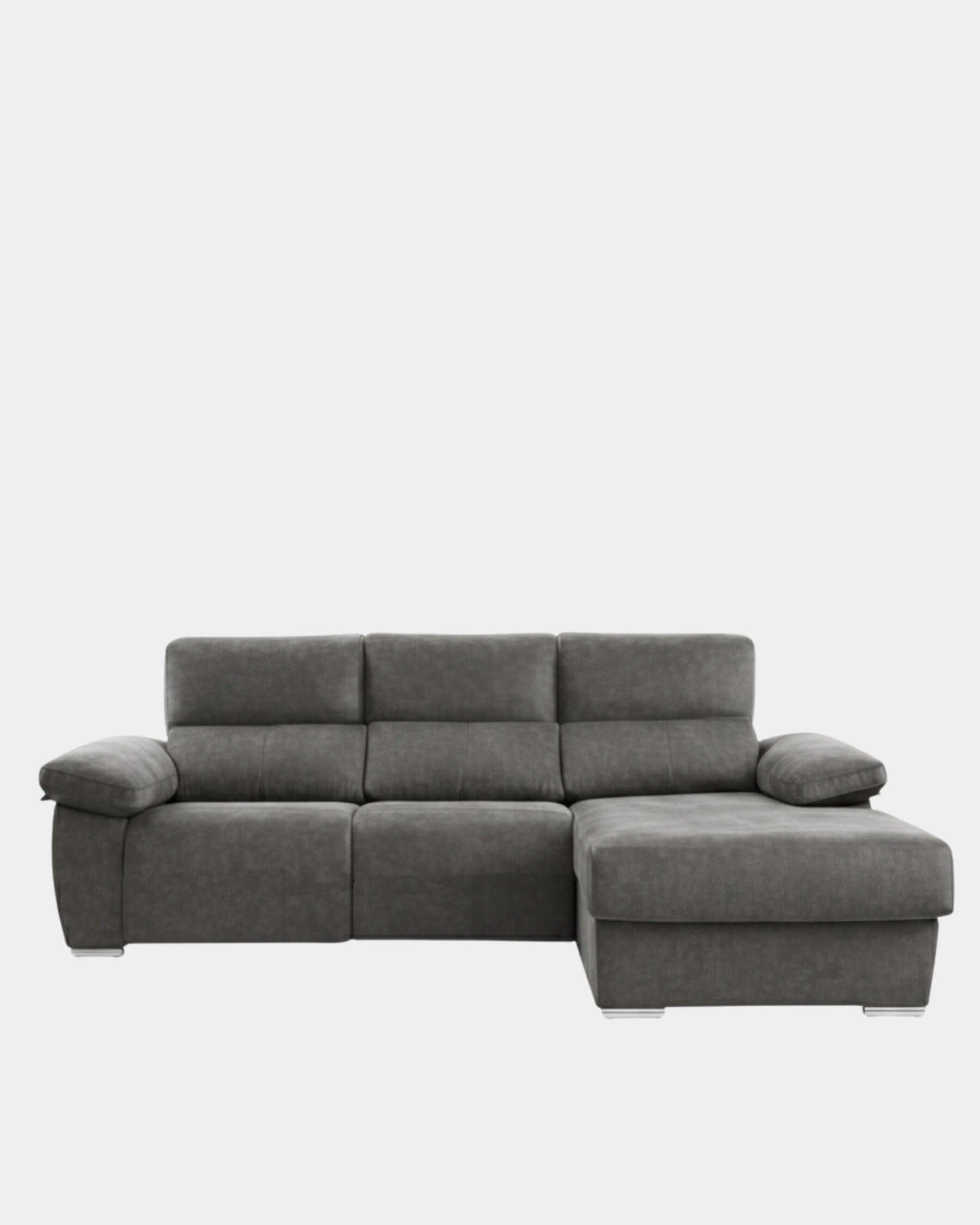Sofá chaiselongue gris con 3 plazas y asientos relax