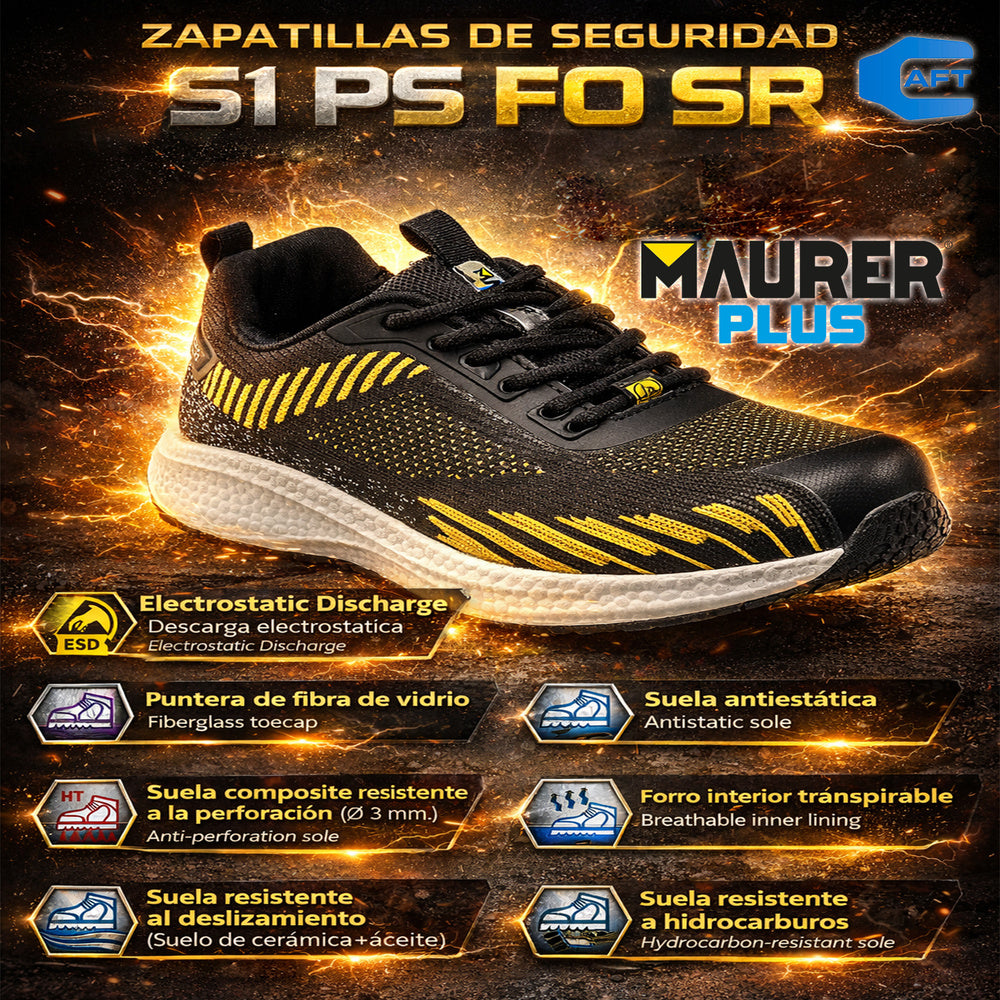 Deportiva seguridad maurer s1 modelo lusitania antideslizante con suela y puntera antiperf resistente a los hidrocarburos nº 45