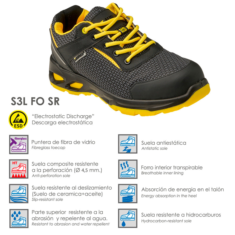 Zapatos bajo seguridad maurer s3l modelo amerina antideslizante con suela composite y resistencia a los hidrocarburos talla 41