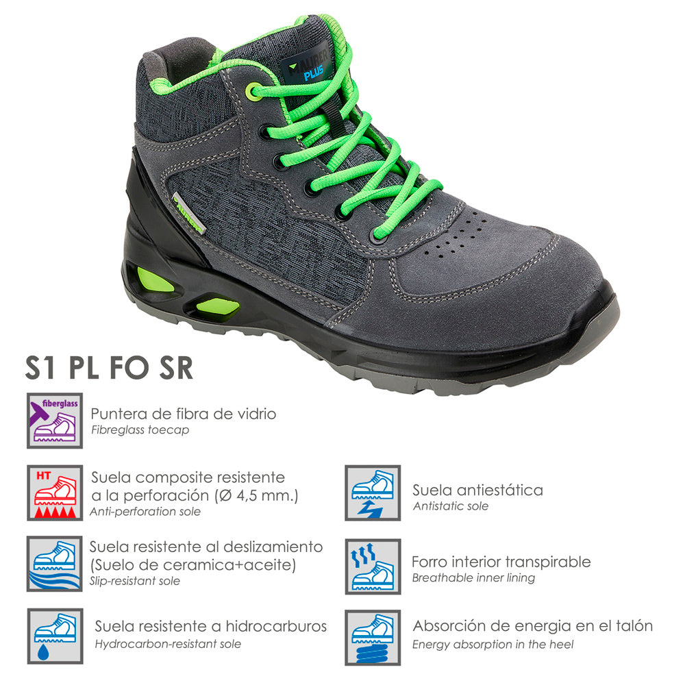Botas seguridad maurer s1 modelo arlaz antideslizante con suela y puntera antiperforación, resistencia a los hidrocarburos nº 41