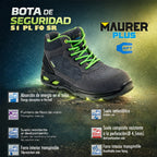Botas seguridad maurer s1 modelo arlaz antideslizante con suela y puntera antiperforación, resistencia a los hidrocarburos nº 41