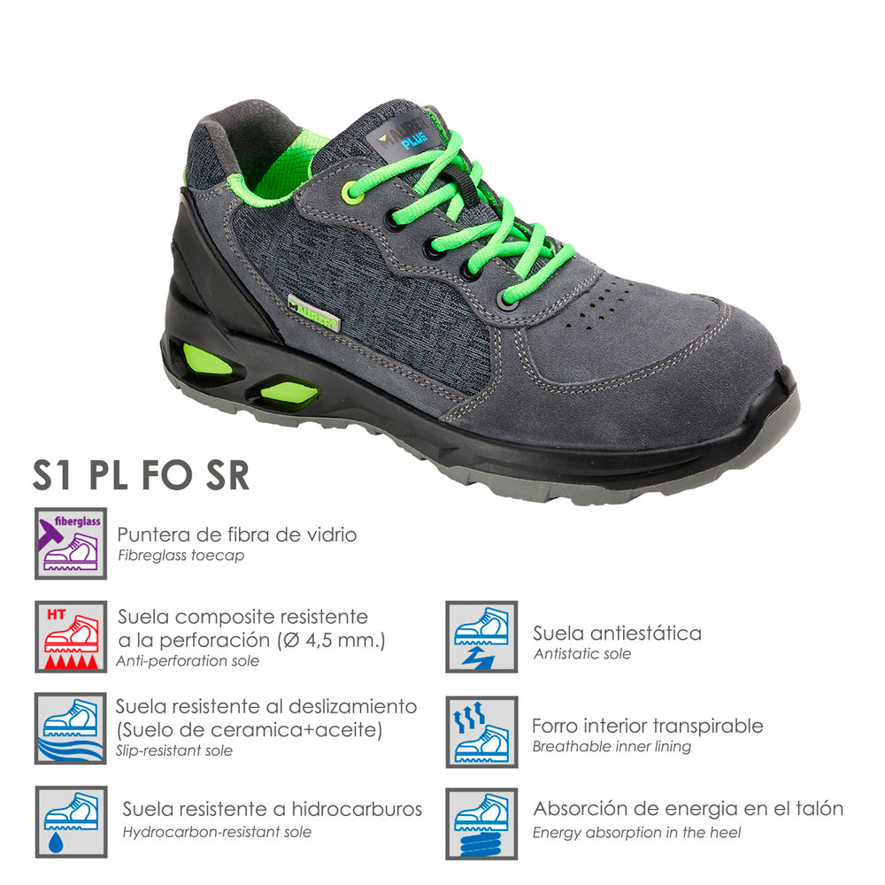 Zapatos seguridad maurer s1 modelo arlaz antideslizante con suela composite y resistencia a los hidrocarburos. Talla 42.