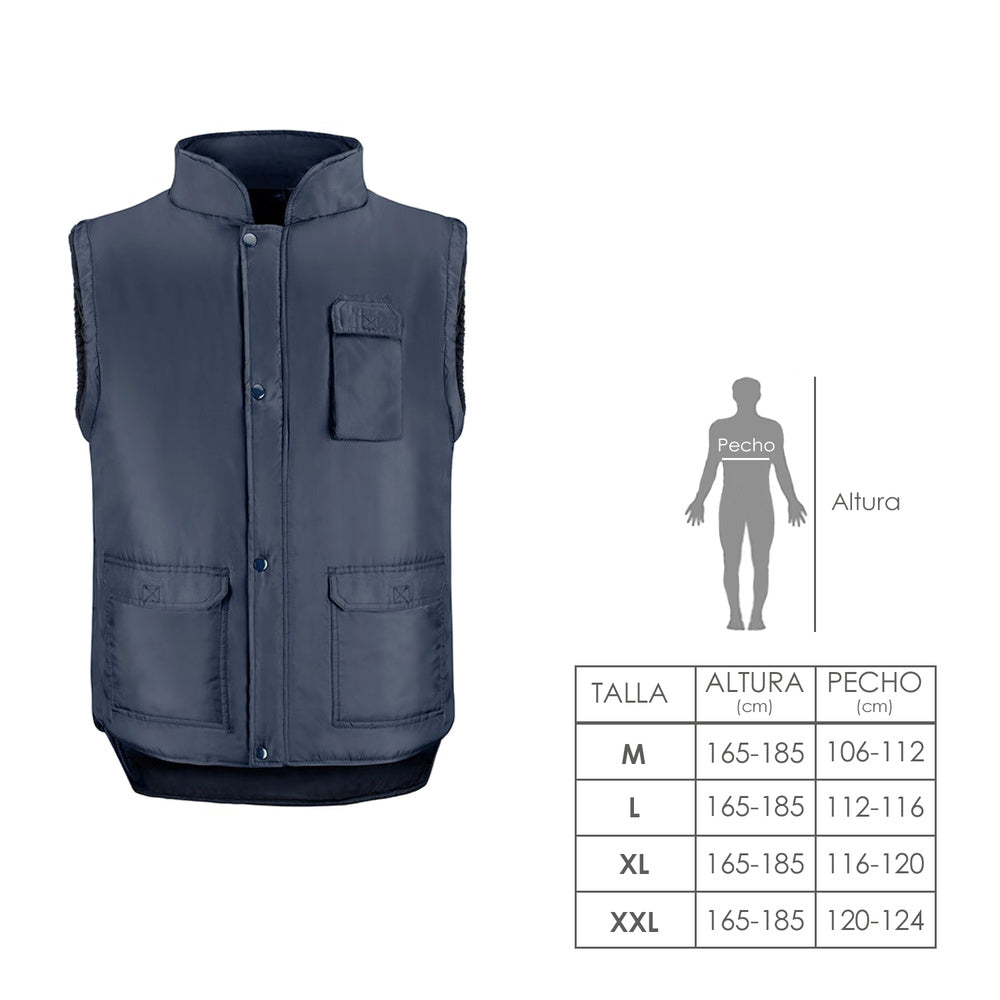 Colete azul tamanho XL com vários bolsos, colete em poliéster com 3 bolsos exteriores e um bolso interior, colete de trabalho.