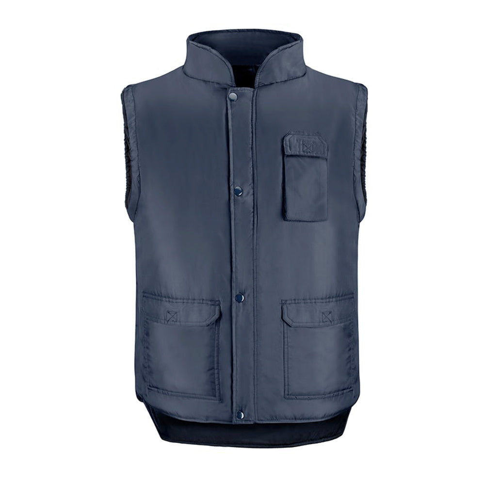 Colete azul tamanho XL com vários bolsos, colete em poliéster com 3 bolsos exteriores e um bolso interior, colete de trabalho.