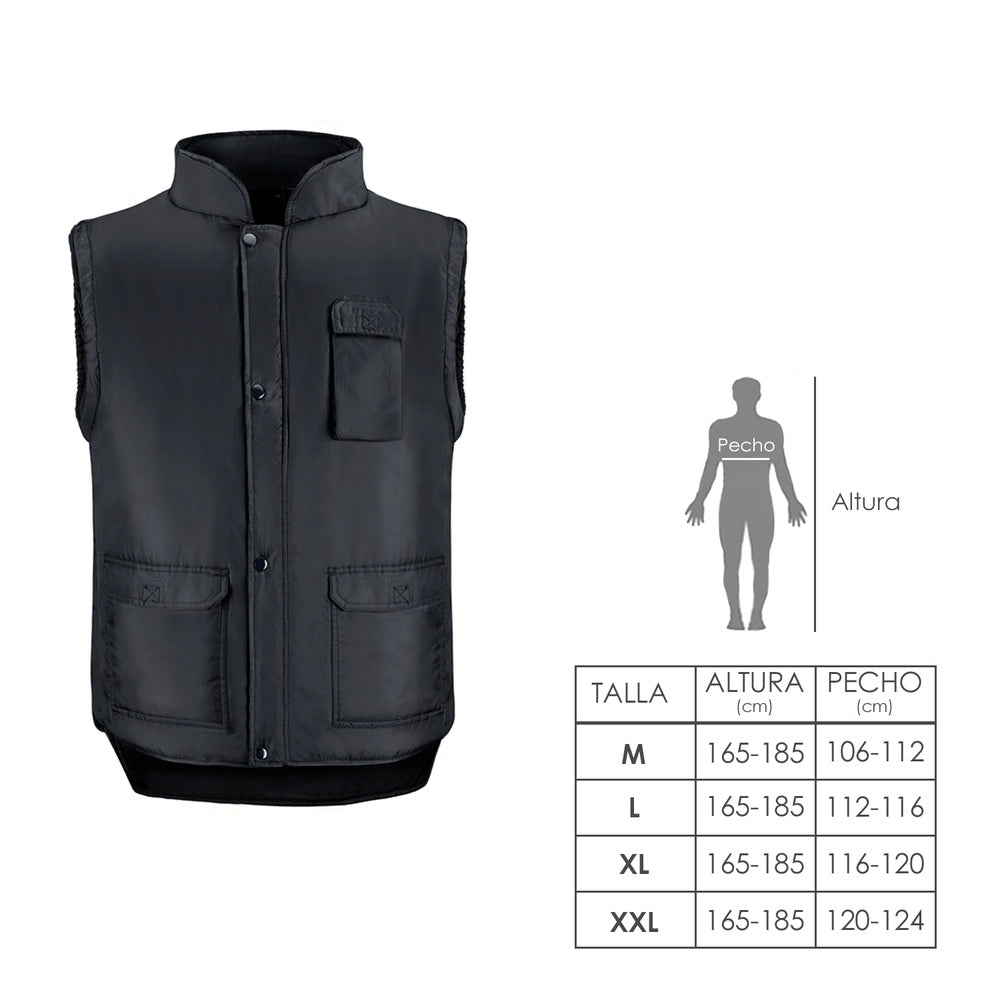 Chaleco multibolsillos negro xxl, chaleco poliester con 3 bolsillos esteriores y uno interior, chaleco trabajo, chaleco laboral