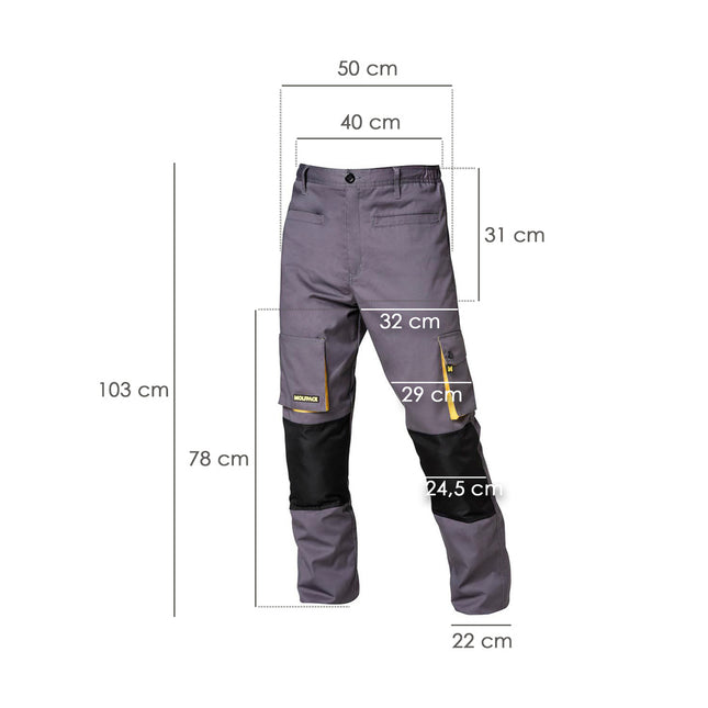 Pantalones largos detrabajo, multibolsillos, resistentes, rodilla reforzada, gris/amarillo talla 38/40 s (slim fit)