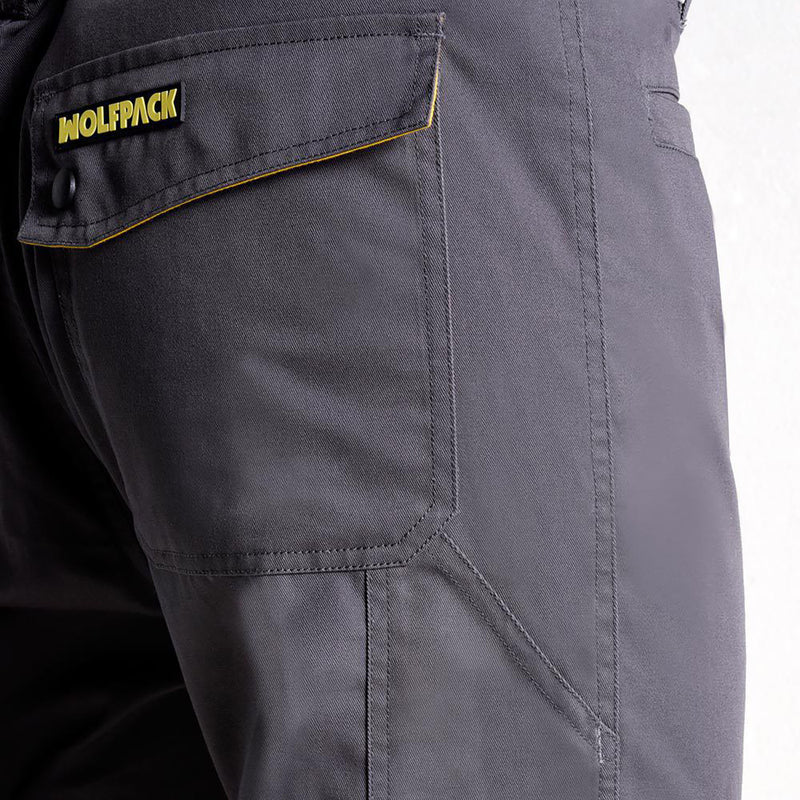Pantalones largos detrabajo, multibolsillos, resistentes, rodilla reforzada, gris/amarillo talla 38/40 s (slim fit)