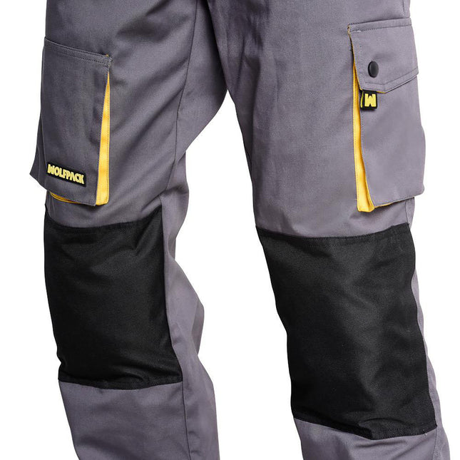 Pantalones largos detrabajo, multibolsillos, resistentes, rodilla reforzada, gris/amarillo talla 38/40 s (slim fit)