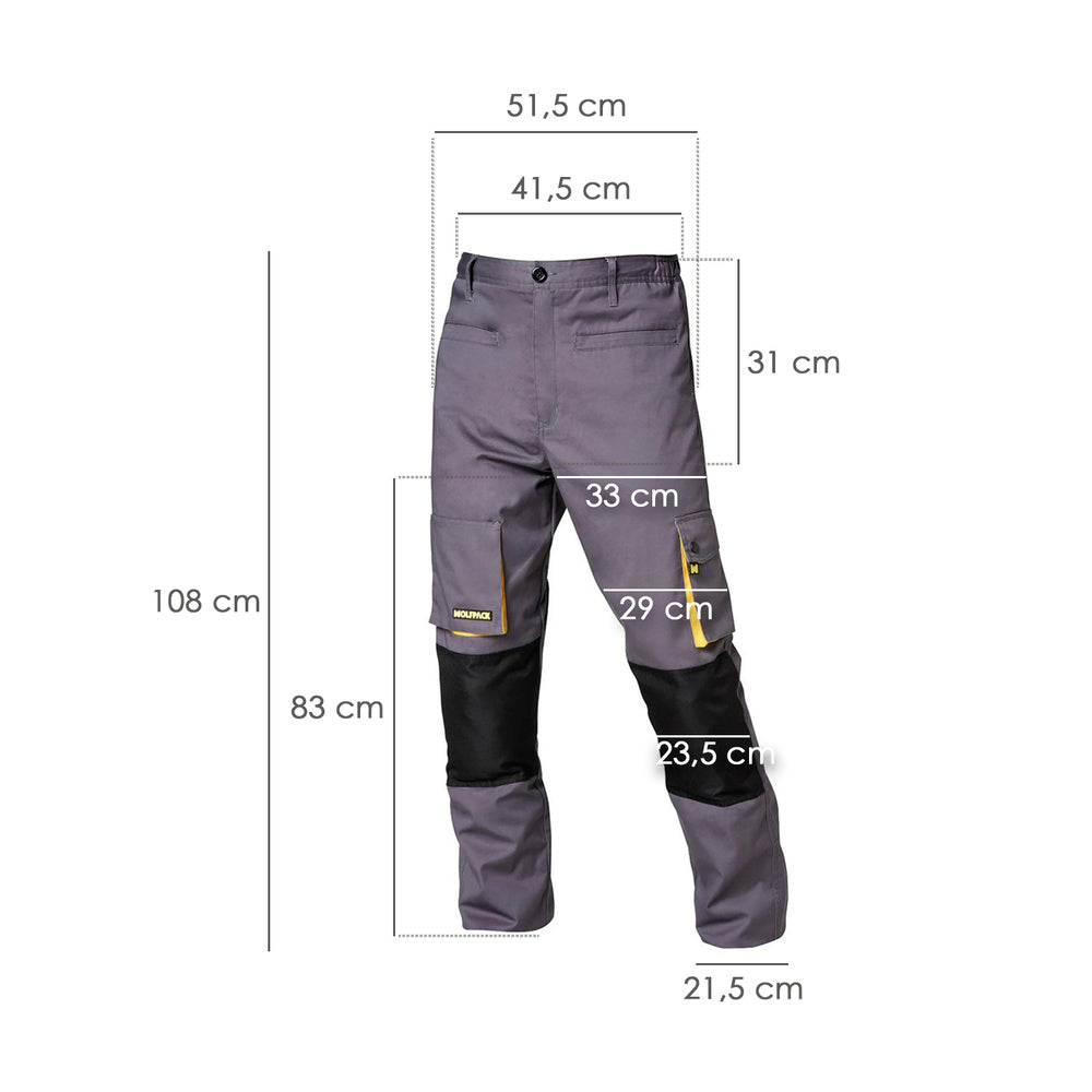 Pantalones largos de trabajo, multibolsillos, resistentes, rodilla reforzada, gris/amarillo talla 42/44 m (slim fit)