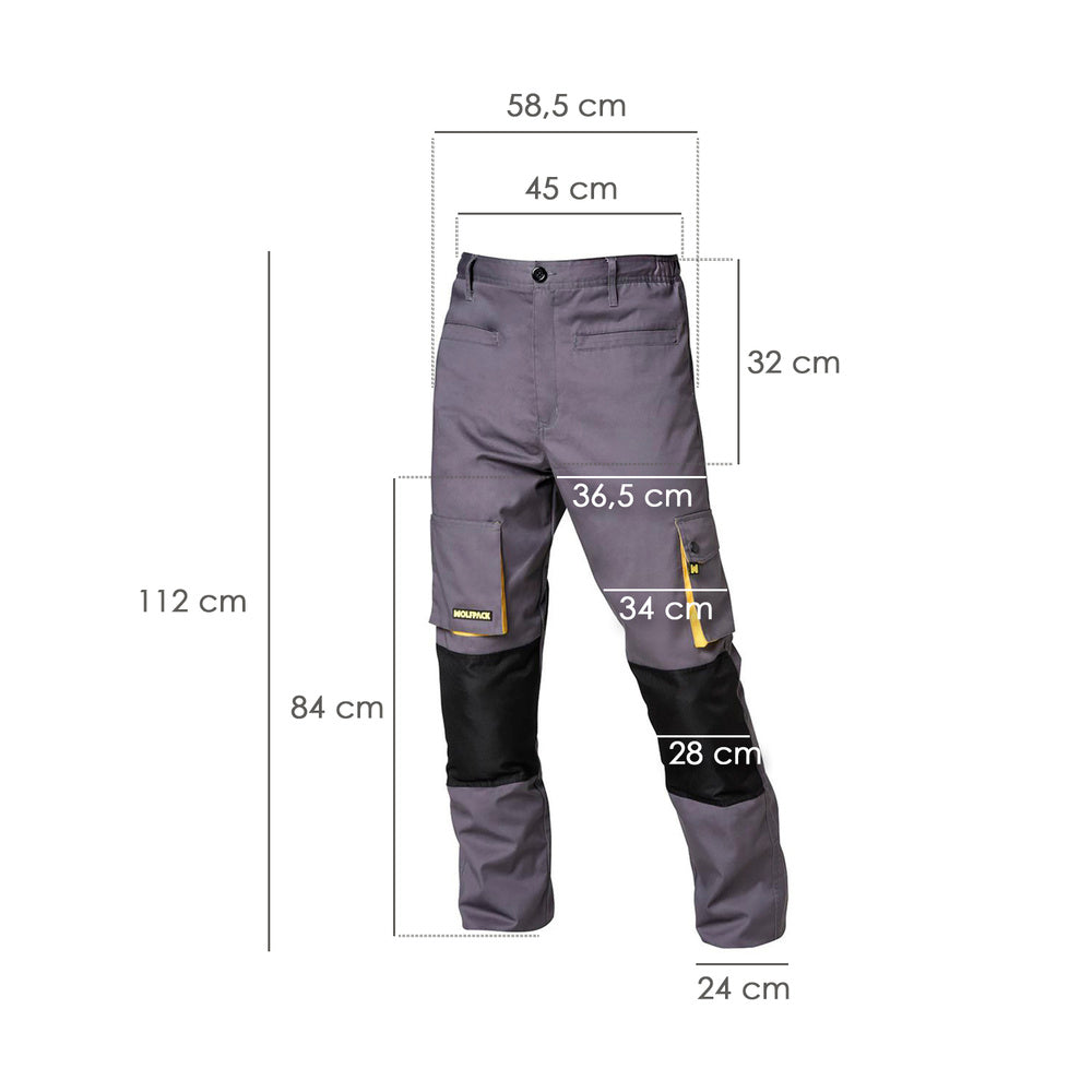 Pantalones largos de trabajo, multibolsillos, resistentes, rodilla reforzada, gris/amarillo talla 50/52 xl (slim fit)