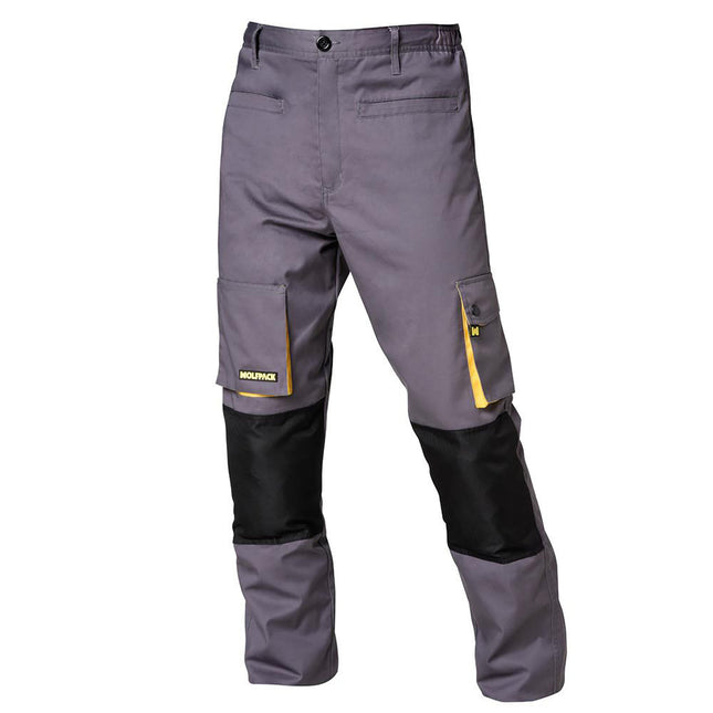 Pantalones largos de trabajo, multibolsillos, resistentes, rodilla reforzada, gris/amarillo talla 54/56 XXL (slim fit)